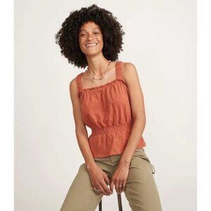 Marine Layer Dylan Smocked Cotton Tank Burnt Orange Top Women's Size XS